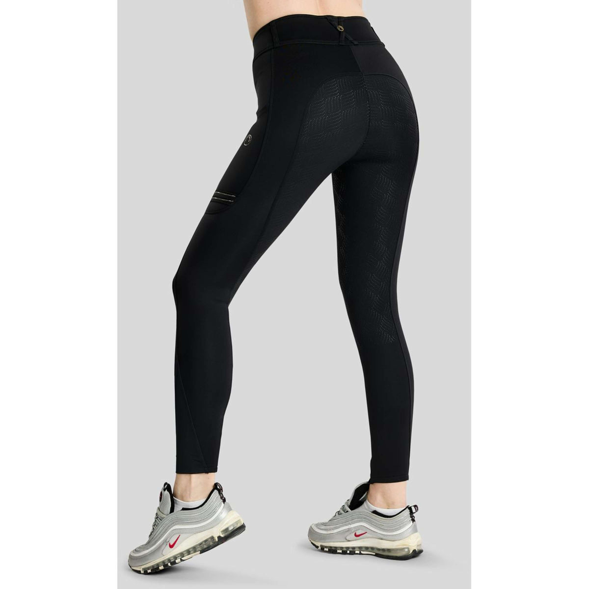 Montar Legging d'Équitation MoWilma Hybrid Pintucks Golden Quartz Crystals Full Grip Noir