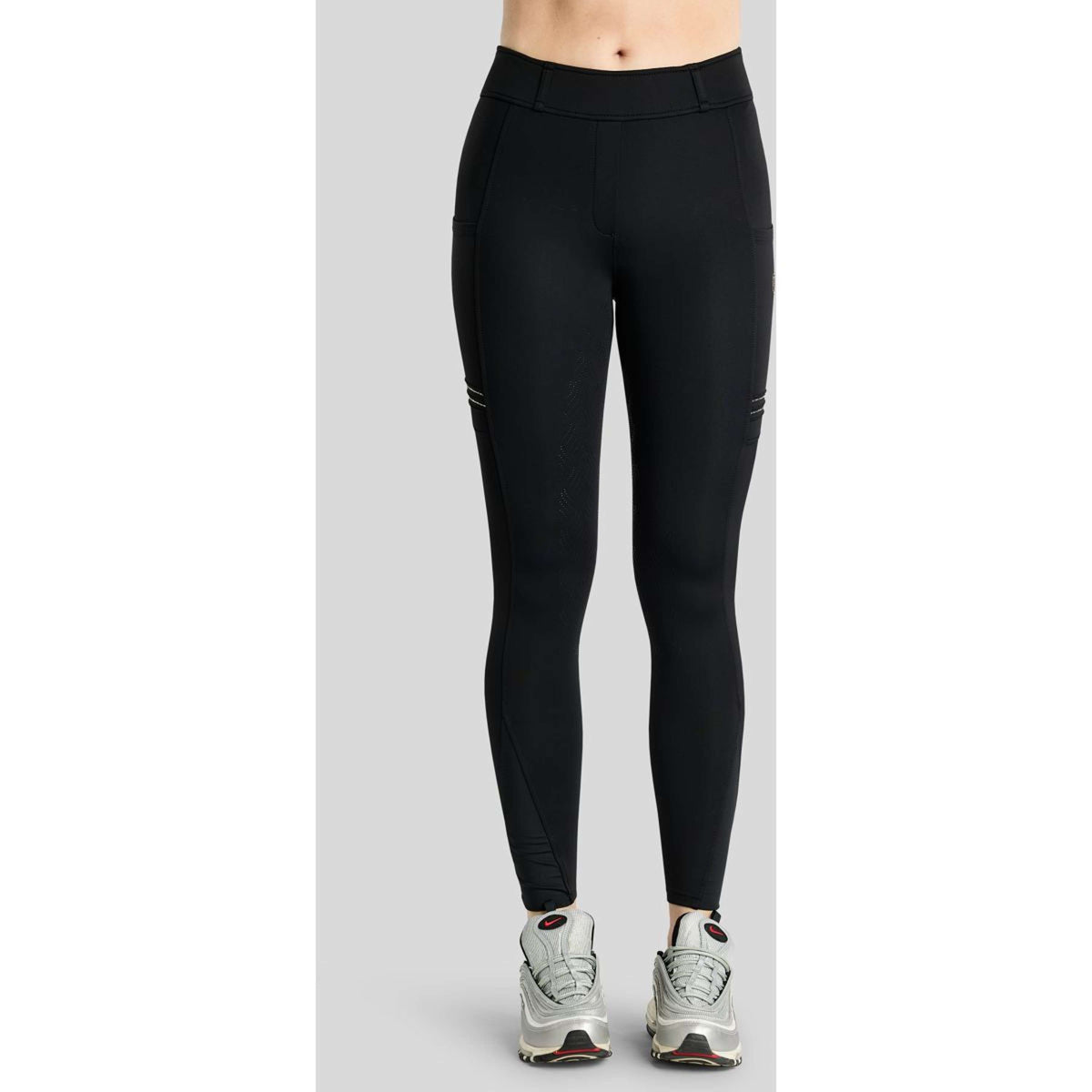Montar Legging d'Équitation MoWilma Hybrid Pintucks Golden Quartz Crystals Full Grip Noir
