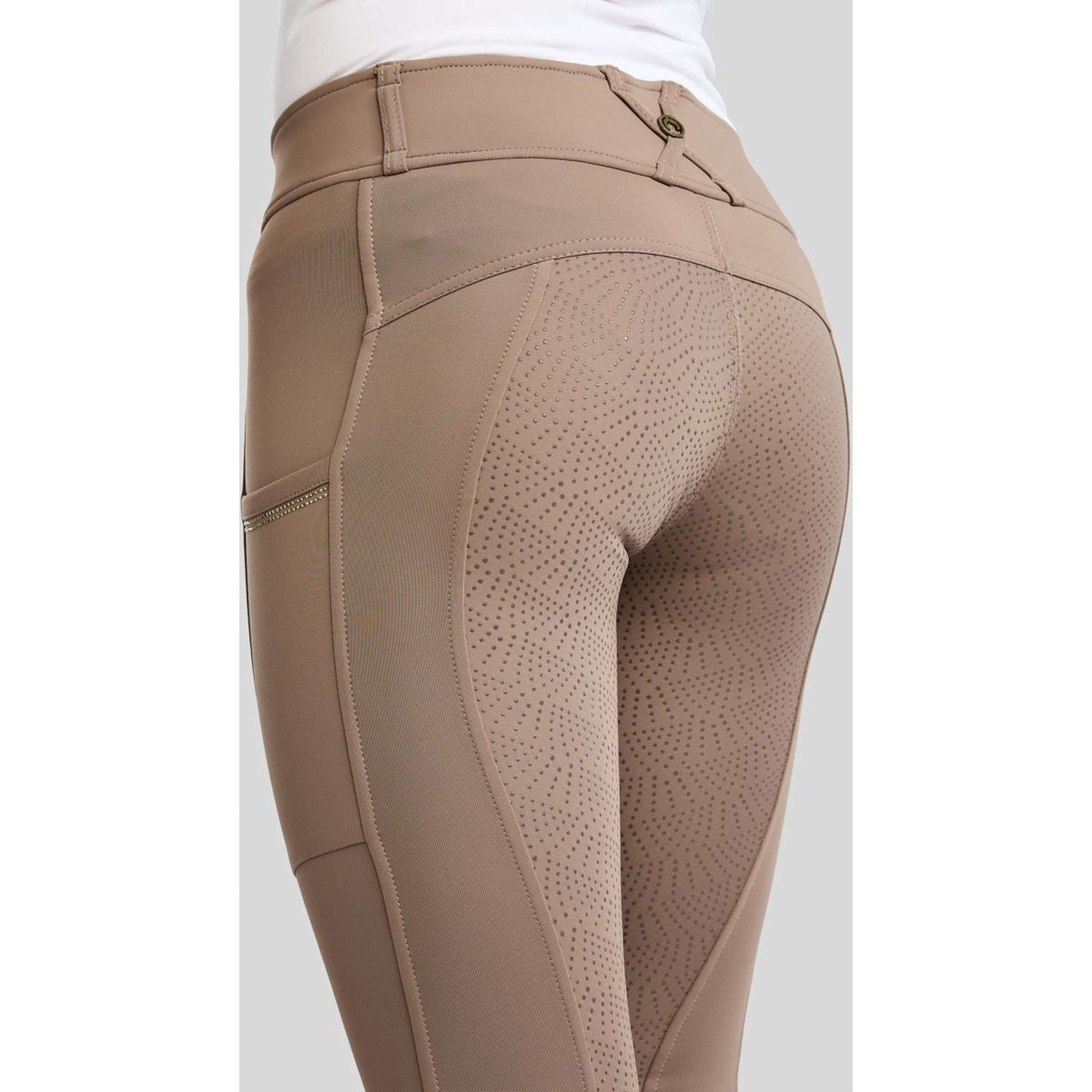 Montar Legging d'Équitation MoWilma Hybrid Pintucks Golden Quartz Crystals Full Grip Nougat Brown