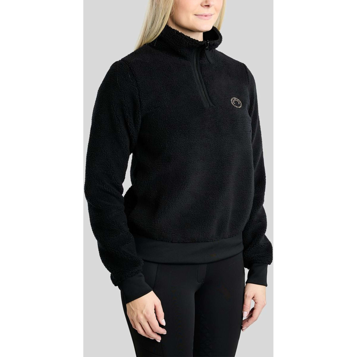 Montar Pull MoEbba Q-Zip Teddy Pile Golden Quartz Noir