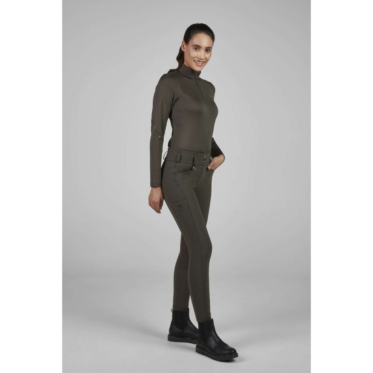 Pikeur Pantalon d'Équitation New Candela Full Grip Flex Faux Leather Deep Khaki