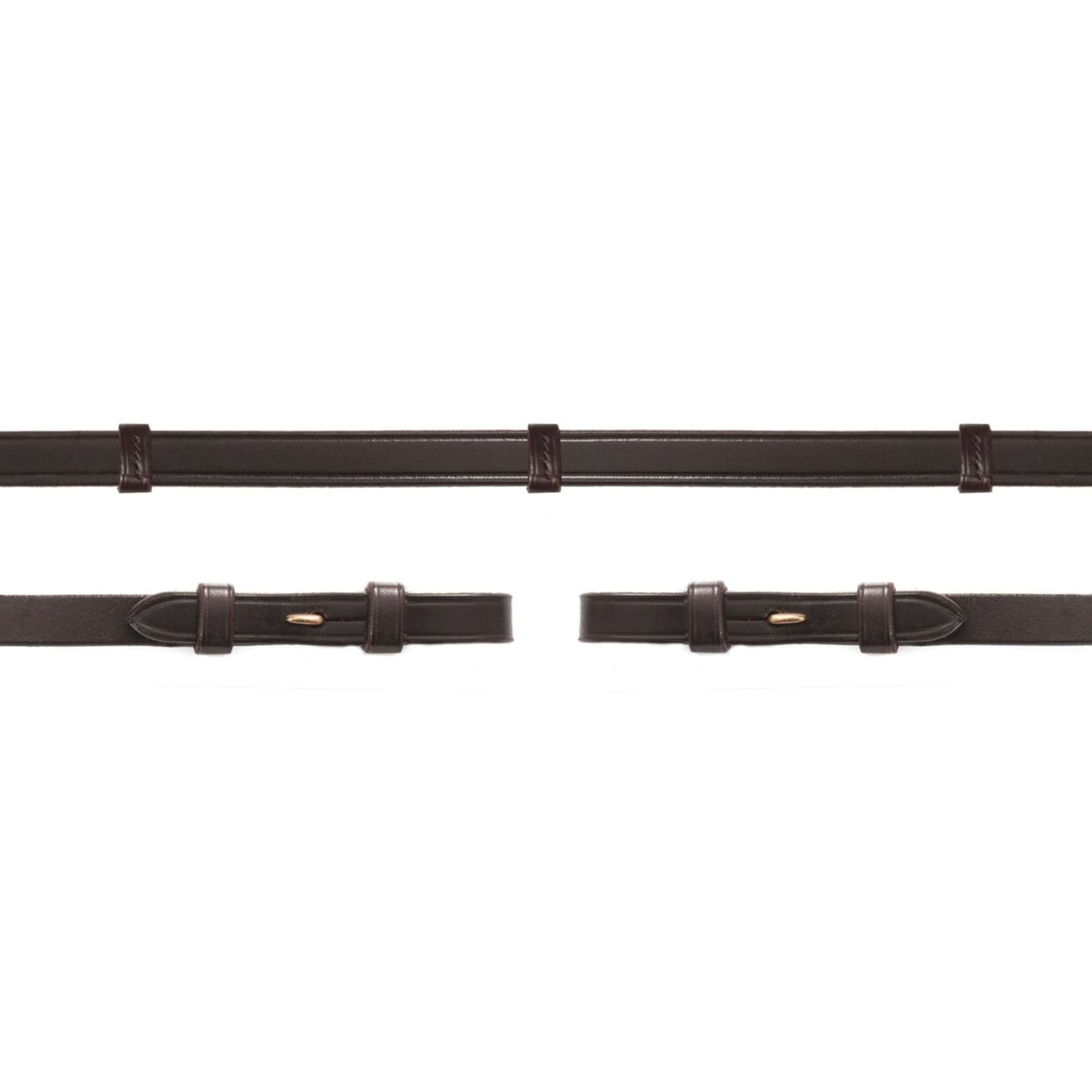 Schockemöhle Rênes Lisse Cuir avec Arrêts Marron foncé/Or Schockemöhle Rênes Lisse Cuir avec Arrêts Marron foncé/Or