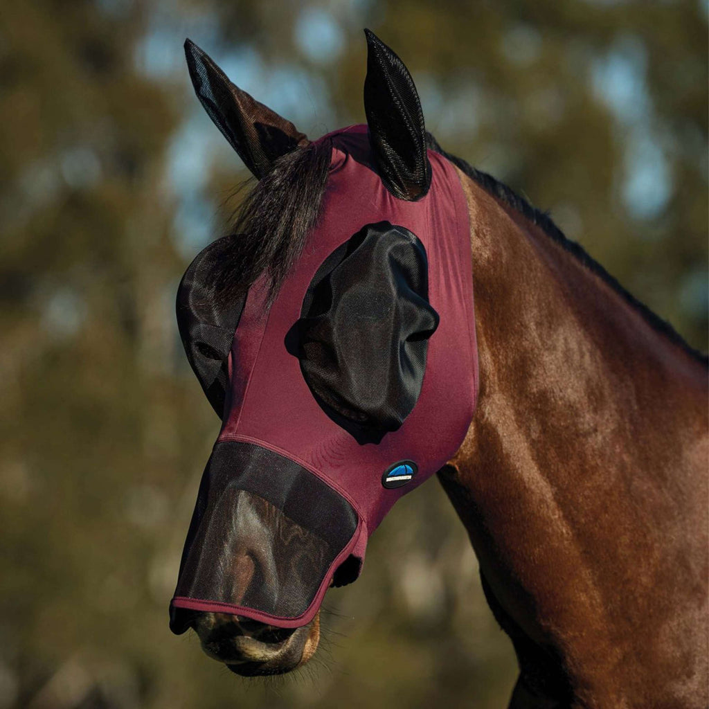 WeatherBeeta Masque Anti-Mouches ComFiTec Luxe Stretch avec Oreilles et Nez Bordeaux/Noir