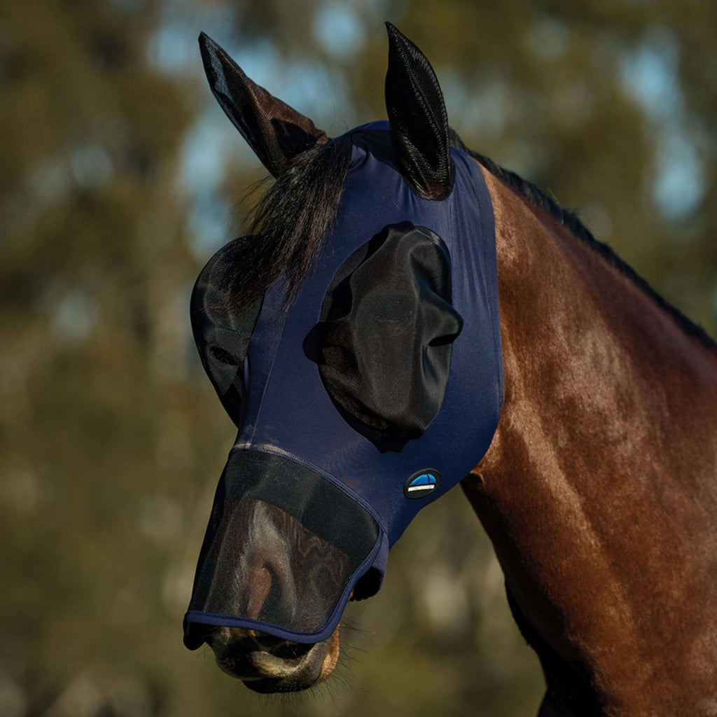 WeatherBeeta Masque Anti-Mouches ComFiTec Luxe Stretch avec Oreilles et Nez Marin/Noir