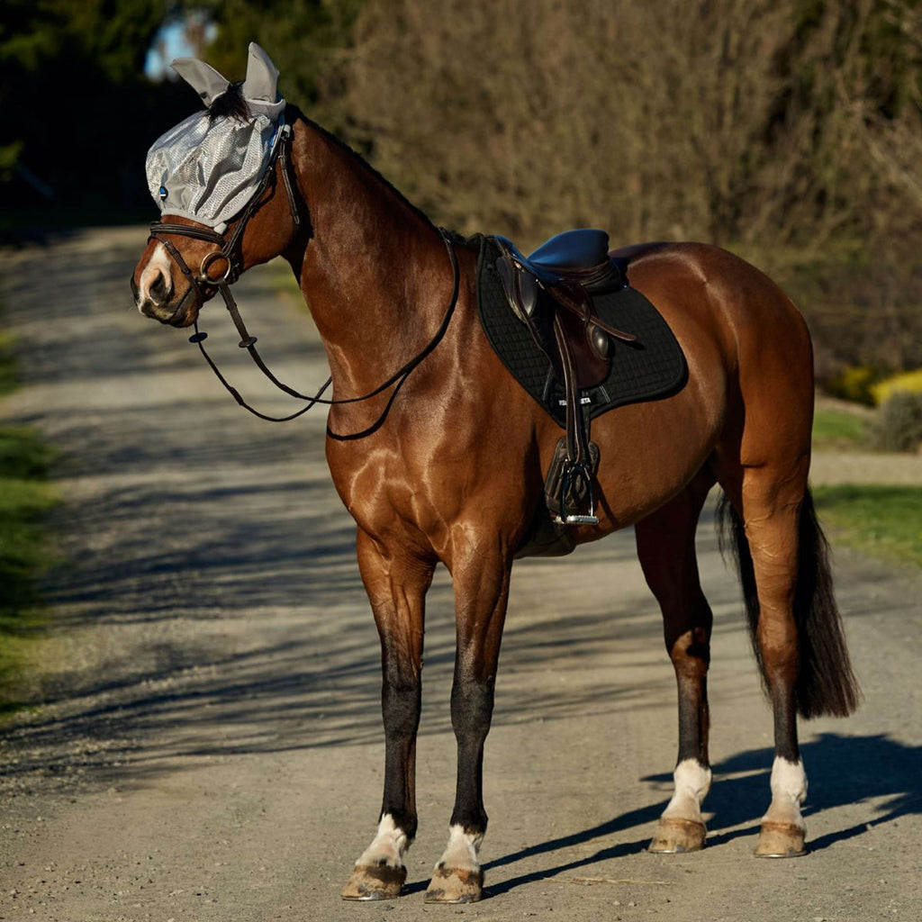 WeatherBeeta Masque Anti-Mouches ComFiTec Hexi Ride On Fly avec Oreilles Argent