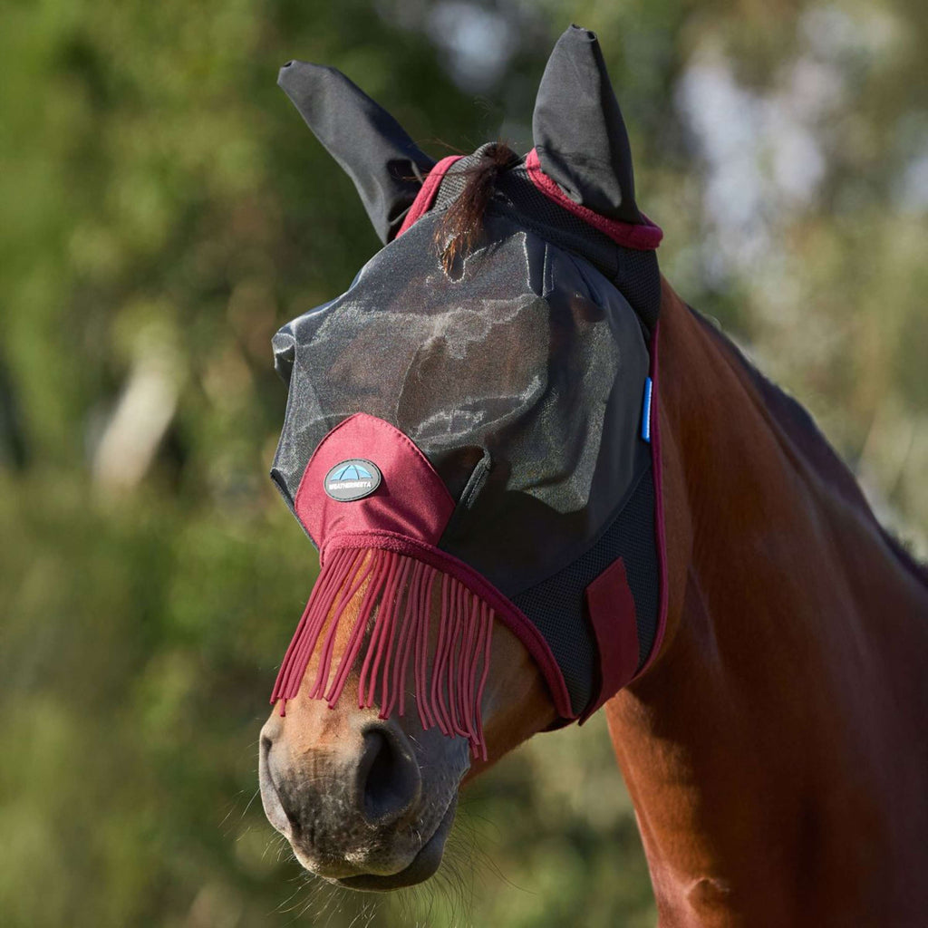 WeatherBeeta Masque Anti-Mouches ComFiTec Fine avec Oreilles et Franges Black/Burgundy